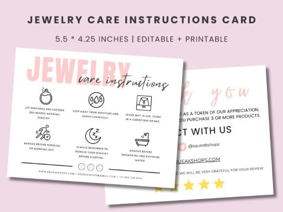 Download Printable Jewelry Care Card Template - Care Collection