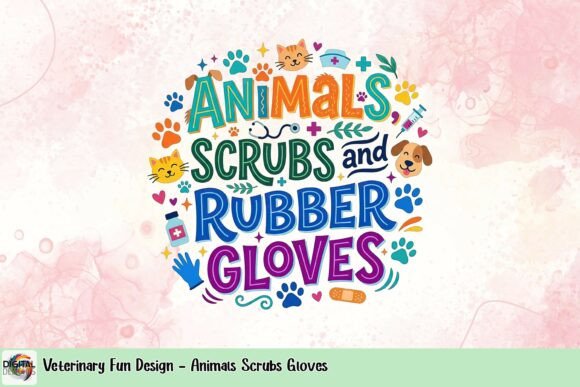 Download Veterinary Fun Design - Animals Scrubs Gloves - Premium Resources