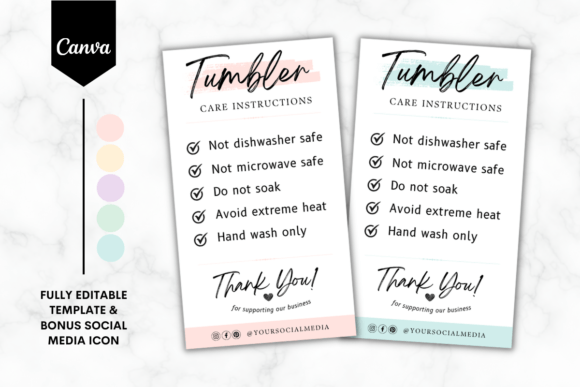 Download Tumbler Care Card Template 5 Colors - Care Collection